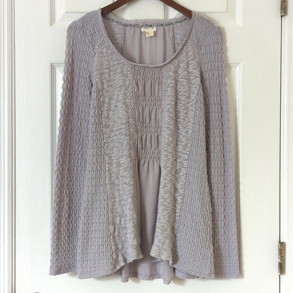 Meadow Rue Anthropologie Triple Texture Knit Scoop Neck Long Sleeve Top Purple M - Picture 1 of 13